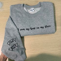 embroidered custom cat ear with name, custom cat dad gift fathers day, pet gift, i wear my heart on my sleeve with cat n