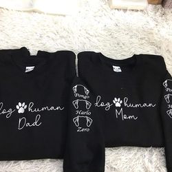 embroidered custom dog ear with name, custom dog human, pet gift for himher, i wear my heart on my sleeve with dog names