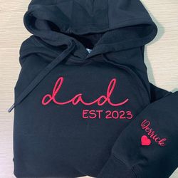 embroidered dad sweatshirt with kids names on sleeve, custom embroidery dad hoodie, new papa gift personalized