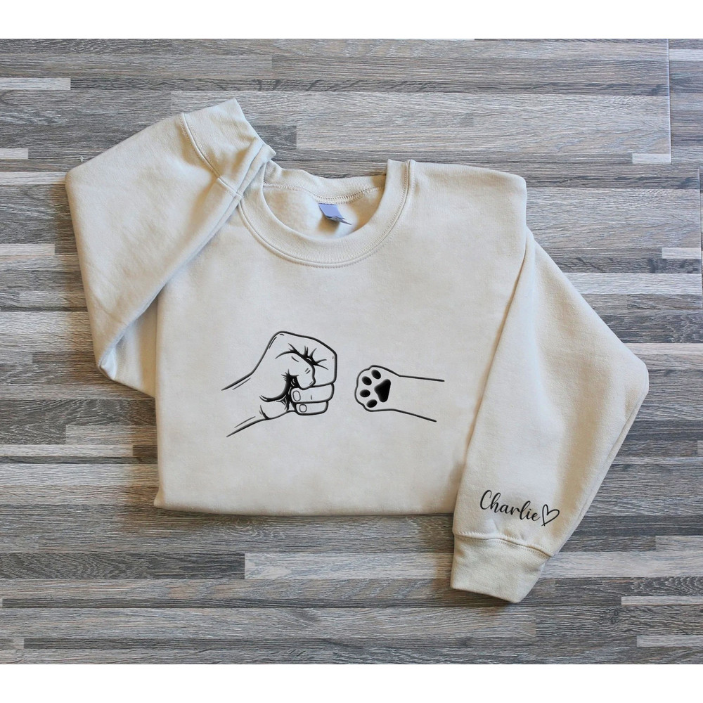 Embroidered Dog Hand Fist Bump Sweatshirt with name, My dog and me shirt, Dog Lover shirt, Pet Lover Hoodie, Embroidered Animal Lover Hoodie.jpg
