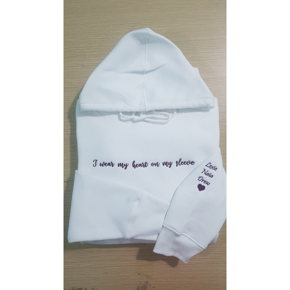 I Wear My Heart On My Sleeve with Children Name, Gift for Mom, Custom Mama Shirt With Kids Names, Heart On Sleeve, Mother's Day Gift 1.jpg