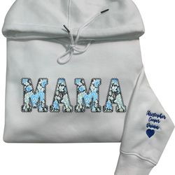 mama embroidered floral applique sweatshirt, i wear my heart on my sleeve sweatshirt with kids names on sleeve, custom e
