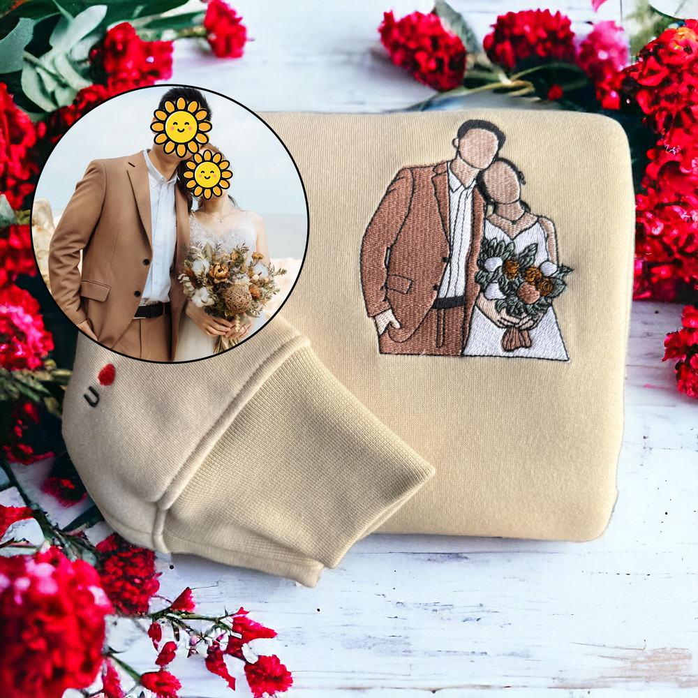 Custom Embroidered Portrait Sweatshirt From Your Photo Valentines Day shirt Embroidered Picture Sweatshirt Matching Couple Anniversary Gift.jpg