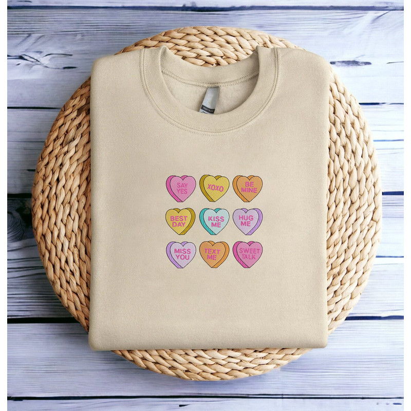 Embroidered Be Mine Sweatshirt Embroidered Conversation Hearts Shirt XOXO Sweatshirt Valentine Day Shirt Couple Shirt Gift For Her Valentine.jpg