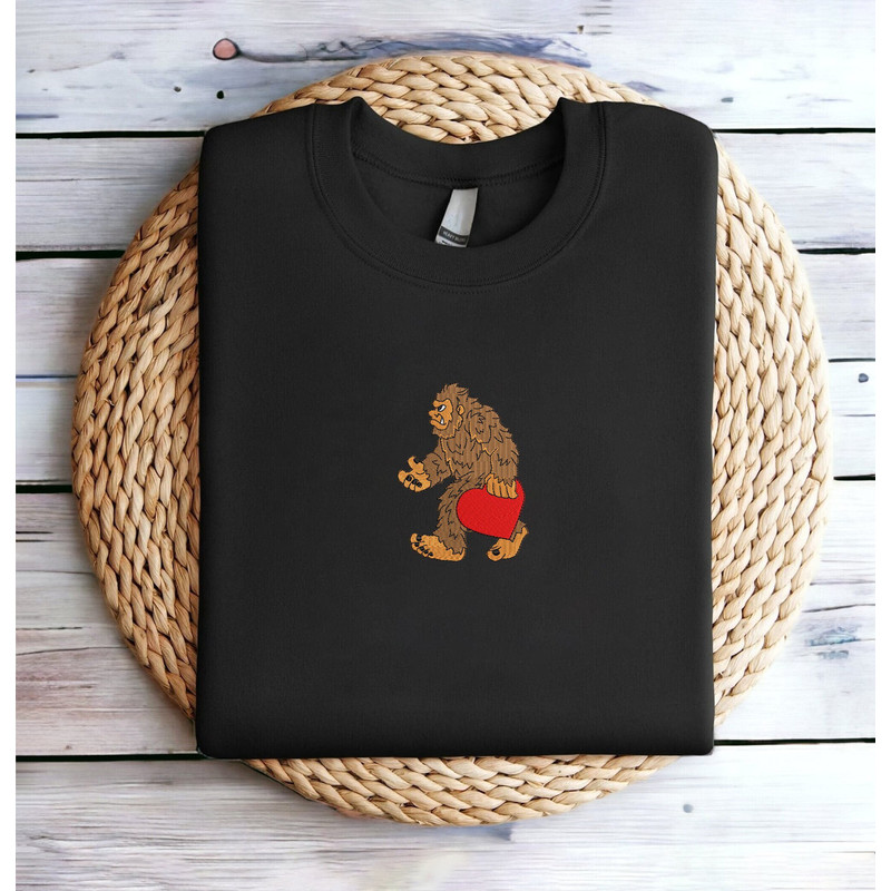 Embroidered Bigfoot Heart Valentine's Day Sweatshirt Valentine Bigfoot Sweatshirt Bigfoot Love Shirt Bigfoot Heart Hoodie Crewneck Sweater.jpg