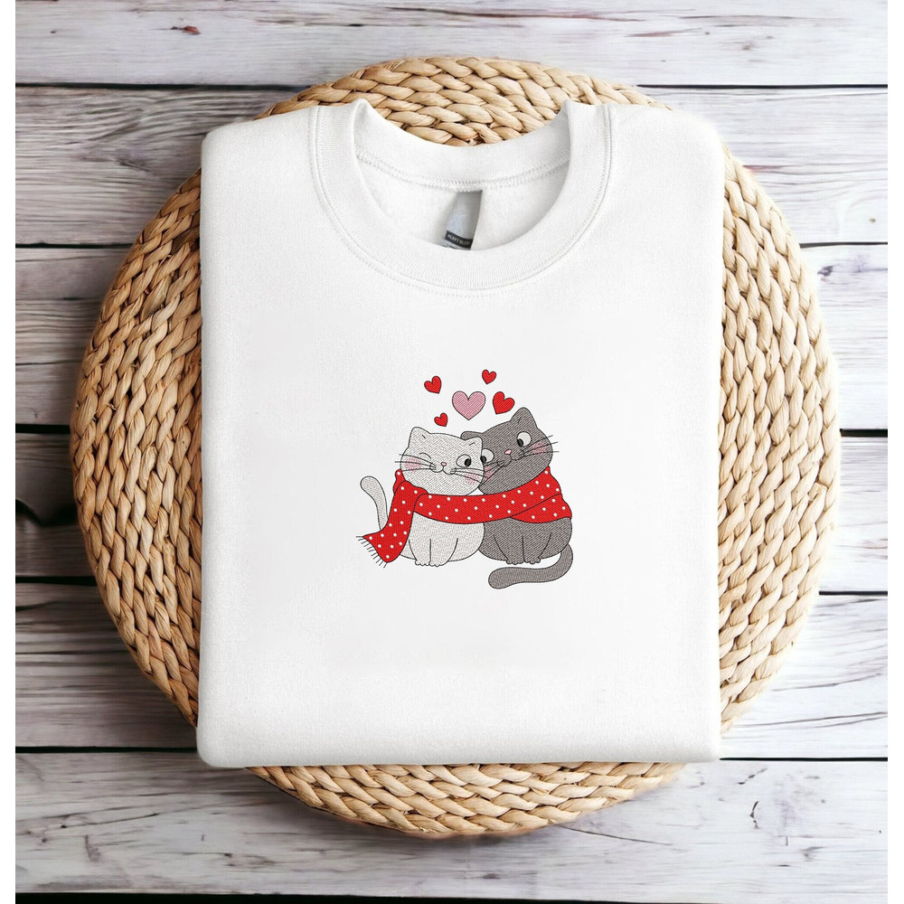Embroidered Cat in Love Valentines Sweatshirt Womens Valentines Day Sweatshirt Valentines Cat Sweater Valentines Day Shirt Sweater Crewneck 1.jpg