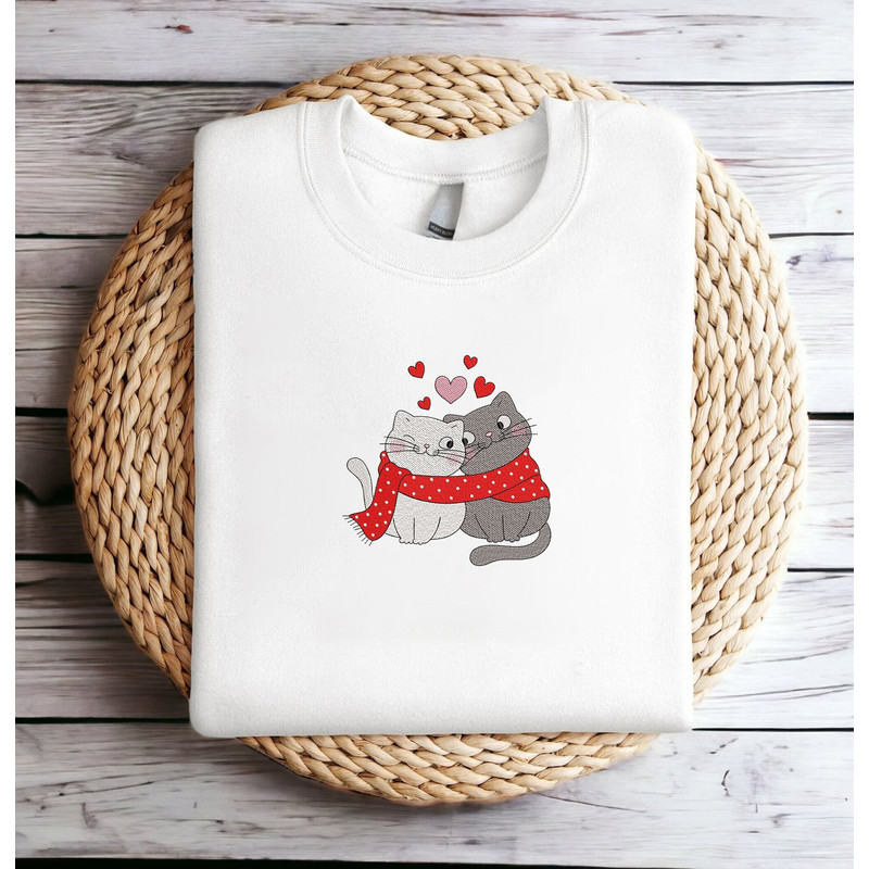 Embroidered Cat in Love Valentines Sweatshirt Womens Valentines Day Sweatshirt Valentines Cat Sweater Valentines Day Shirt Sweater Crewneck 1.jpg
