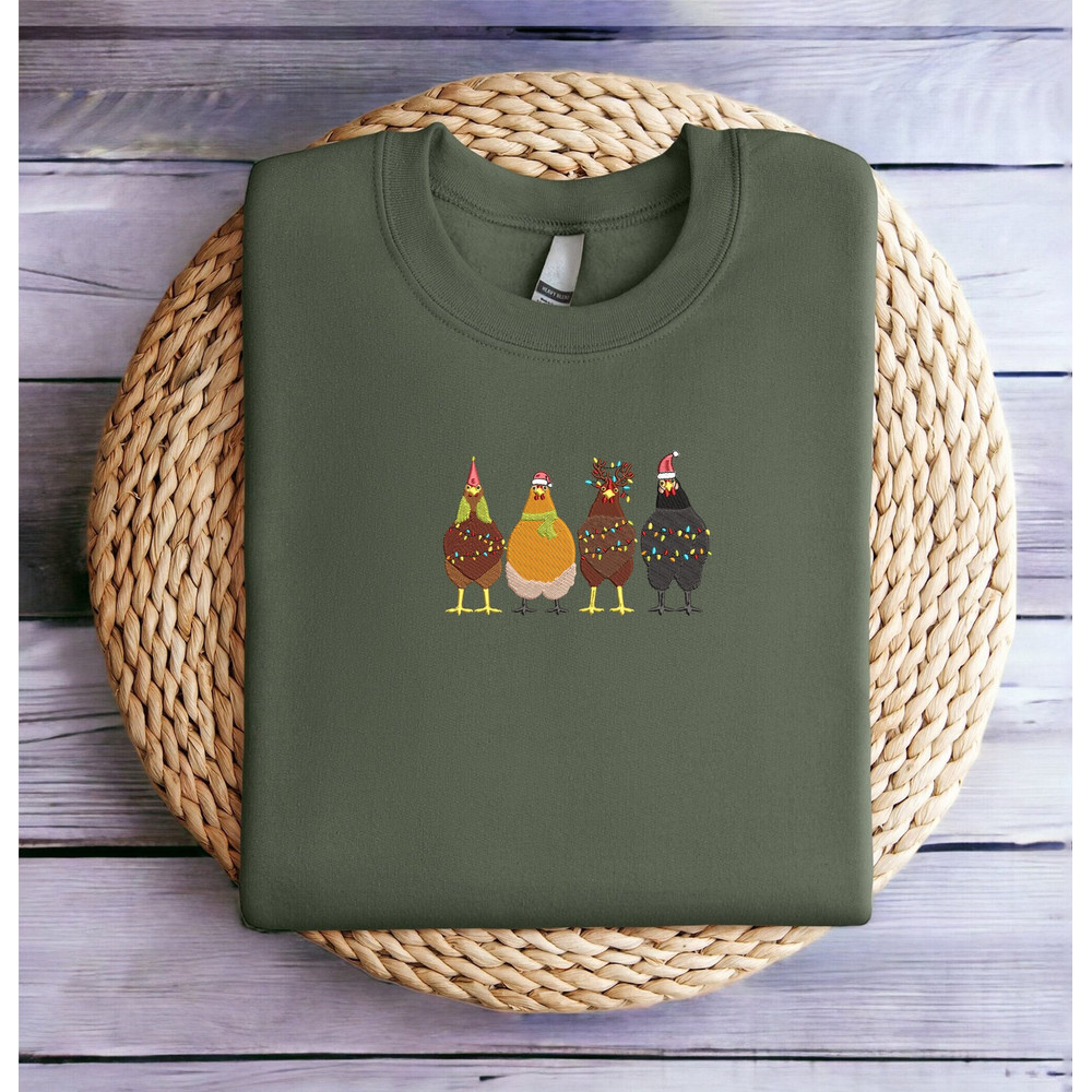 Embroidered Chicken Christmas Sweatshirt Christmas Chicken Sweater Women Christmas Sweatshirt Christmas Crewneck Winter Sweatshirt Shirt.jpg