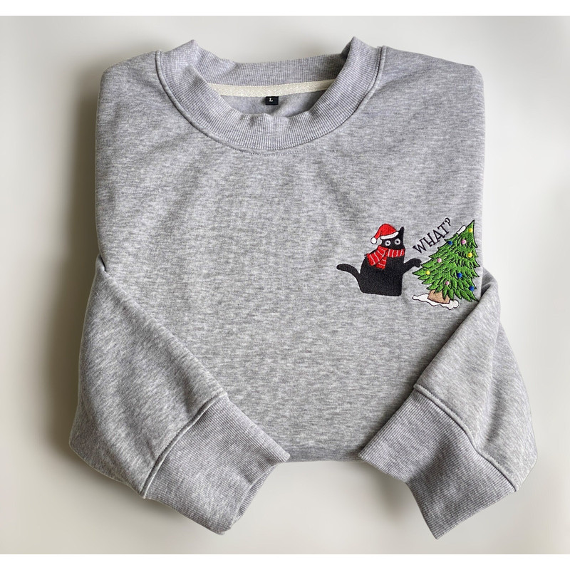 Embroidered Christmas Black Cat Sweatshirt Black Cat Christmas Sweater Women Christmas Sweatshirt Christmas Crewneck Winter Sweatshirt Shirt.jpg