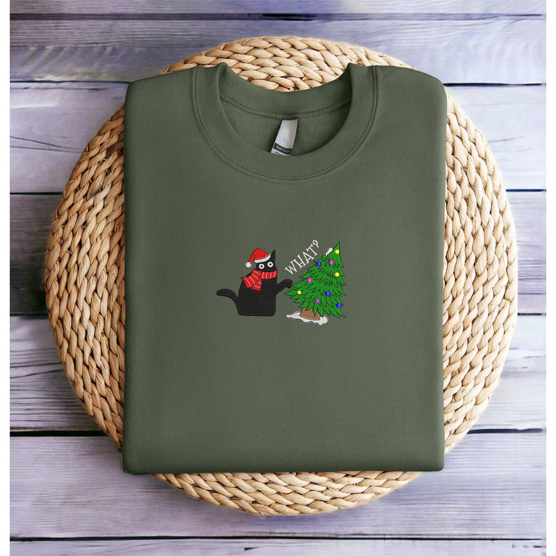Embroidered Christmas Black Cat Sweatshirt Black Cat Christmas Sweatshirt Women Christmas Sweatshirt Crewneck Ugly Xmas Sweater Shirt Hoodie.jpg
