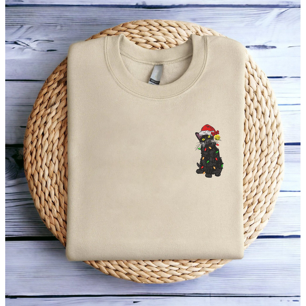 Embroidered Christmas Cat Sweatshirt Black Cat Christmas Sweatshirt Women Christmas Sweatshirt Christmas Crewneck Ugly Xmas Sweater Shirt.jpg