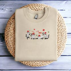 embroidered christmas cat sweatshirt black cat santa christmas sweatshirt women christmas sweatshirt crewneck ugly xmas