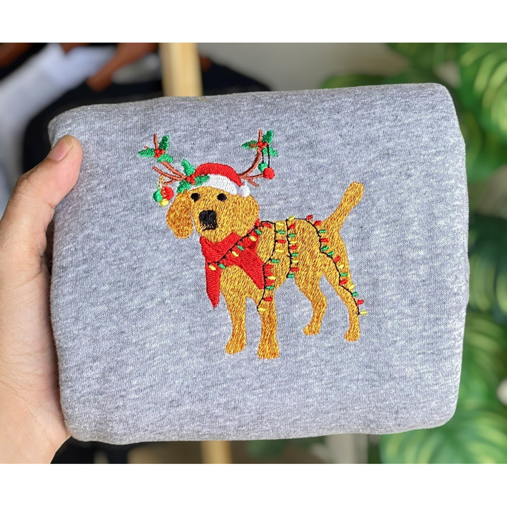 Embroidered Christmas Dog Sweatshirt Beagle Dog Christmas Sweater Women Christmas Sweatshirt Christmas Crewneck Winter Sweatshirt Shirt.jpg