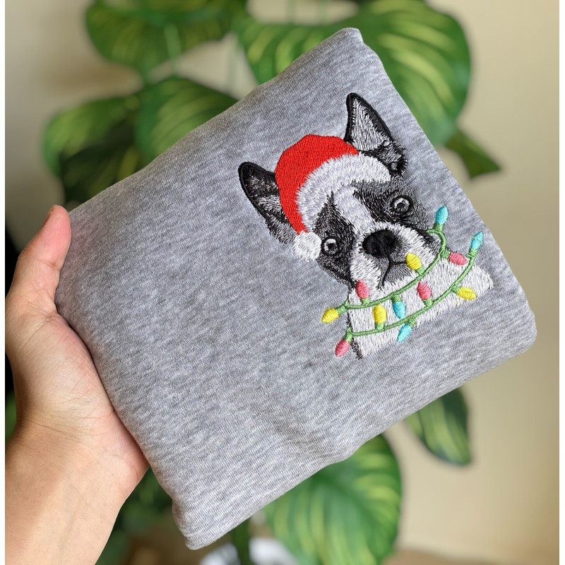 Embroidered Christmas Dog Sweatshirt Boston Terrier Dog Christmas Sweater Women Christmas Sweatshirt Christmas Crewneck Winter Sweatshirt.jpg