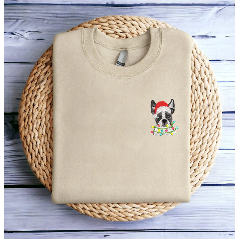Embroidered Christmas Dog Sweatshirt Boston Terrier Santa Dog Christmas Sweatshirt Women Christmas Sweatshirt Christmas Crewneck Ugly Xmas.jpg