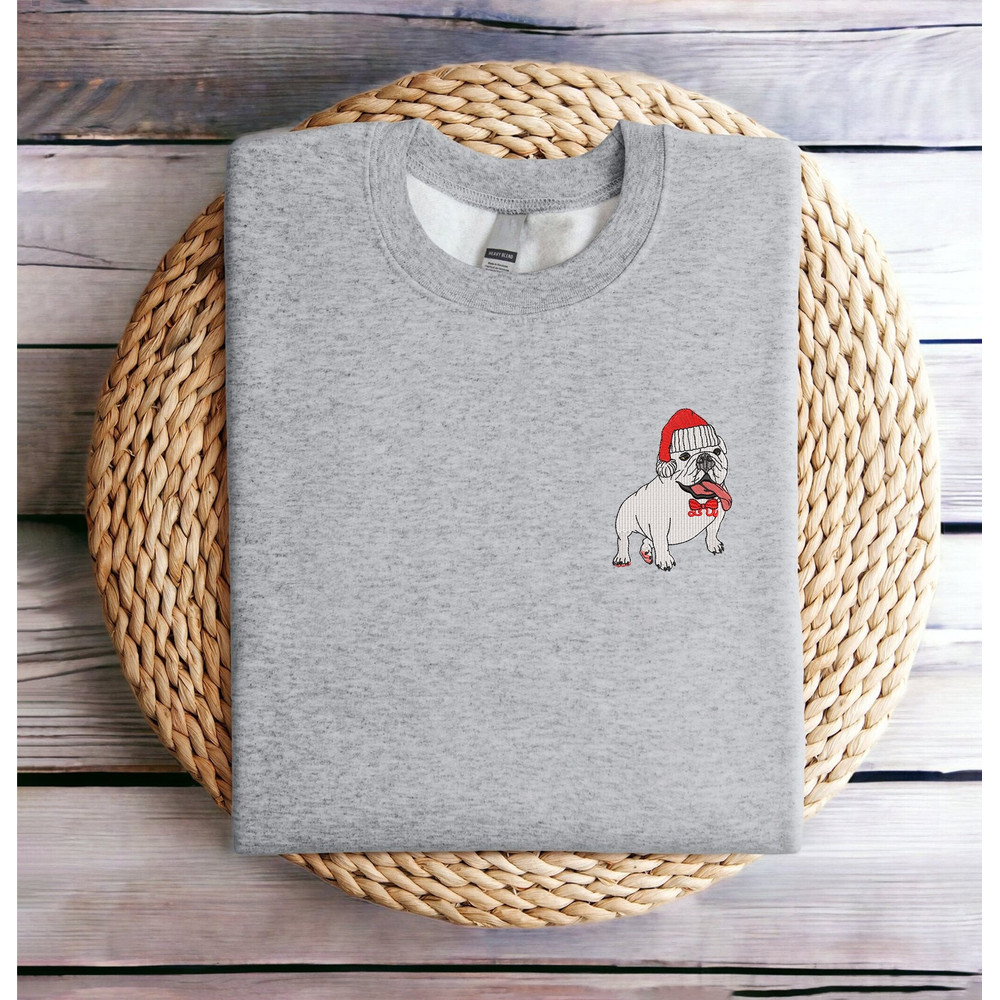 Embroidered Christmas Dog Sweatshirt Bulldog Christmas Sweatshirt Women Christmas Sweatshirt Christmas Crewneck Ugly Xmas Sweater Shirt.jpg