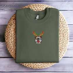 embroidered christmas dog sweatshirt bulldog reindeer christmas sweatshirt women christmas sweatshirt christmas crewneck
