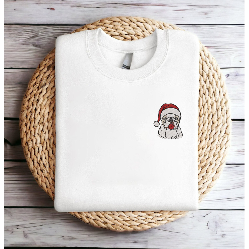 Embroidered Christmas Dog Sweatshirt Bulldog Santa Christmas Sweatshirt Women Christmas Sweatshirt Christmas Crewneck Ugly Xmas Sweater.jpg