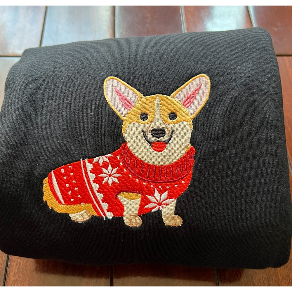 Embroidered Christmas Dog Sweatshirt Corgi Dog Christmas Sweatshirt Women Christmas Sweatshirt Crewneck Ugly Xmas Dog Sweater Shirt Hoodie.jpg