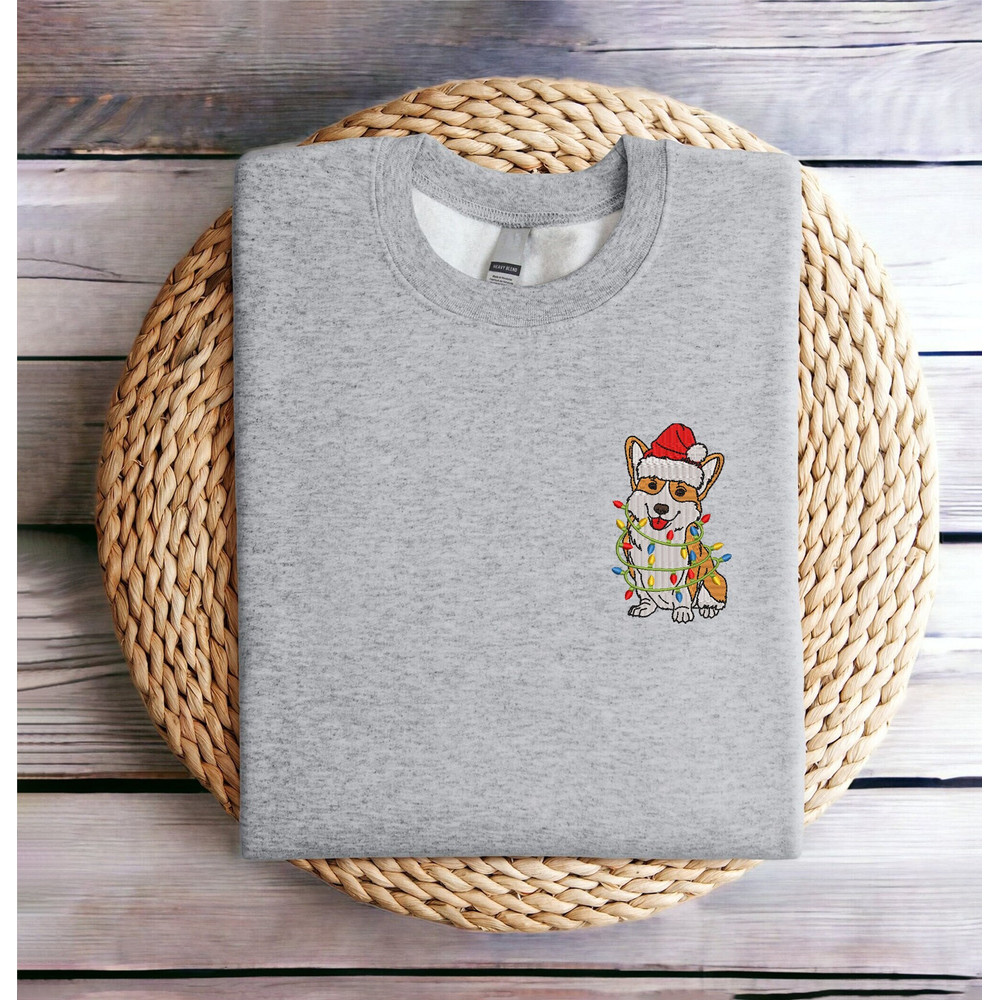 Embroidered Christmas Dog Sweatshirt Corgi Santa Dog Christmas Sweatshirt Women Christmas Sweatshirt Crewneck Ugly Xmas Sweater Shirt Hoodie.jpg