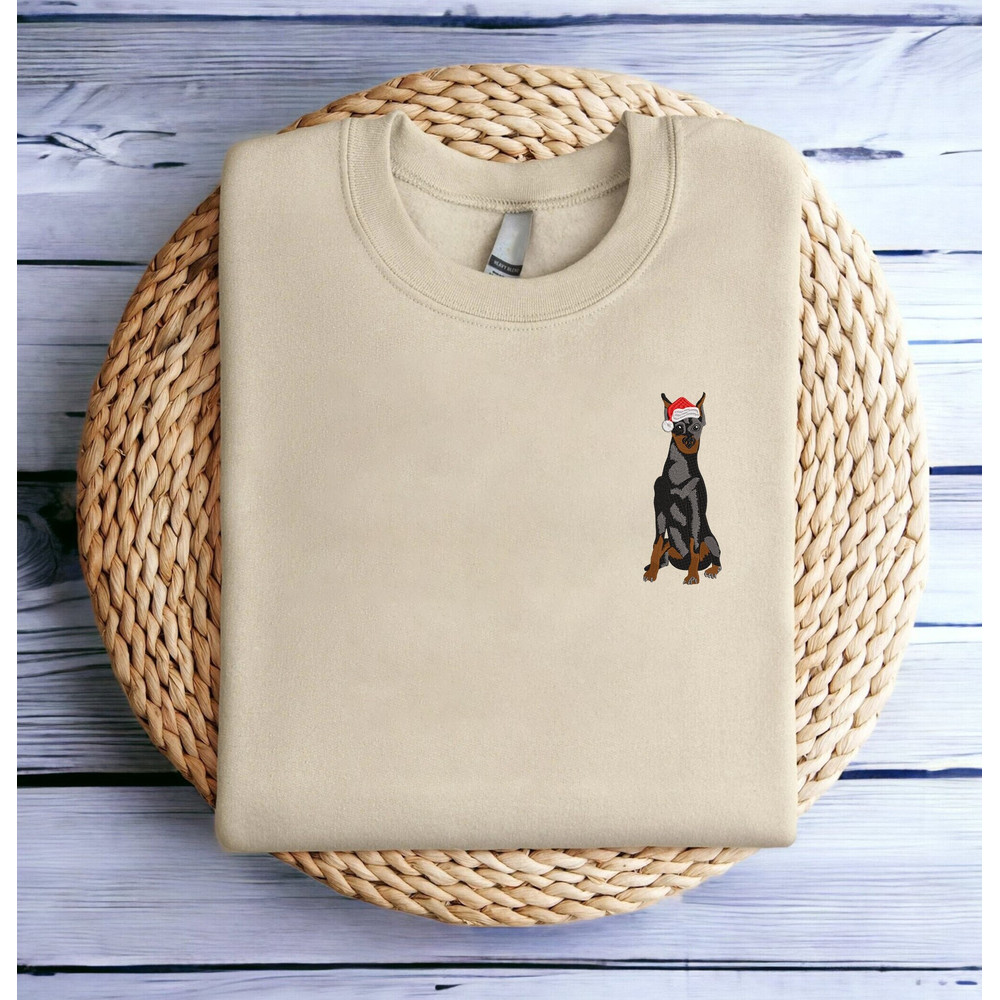 Embroidered Christmas Dog Sweatshirt Doberman Santa Dog Christmas Sweatshirt Women Christmas Sweatshirt Christmas Crewneck Sweater Ugly Xmas.jpg