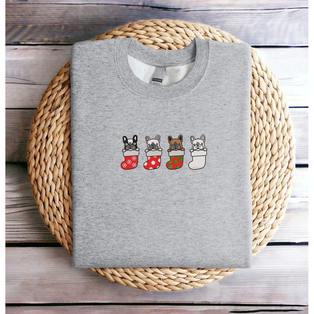 Embroidered Christmas Dog Sweatshirt French Bulldog Christmas Sweatshirt Women Christmas Sweatshirt Christmas Crewneck Sweater Ugly Xmas.jpg
