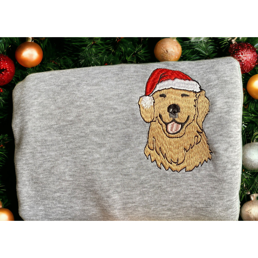 Embroidered Christmas Dog Sweatshirt Golden Retriever Christmas Sweatshirt Women Christmas Sweater Crewneck Winter Sweatshirt Ugly Xmas.jpg