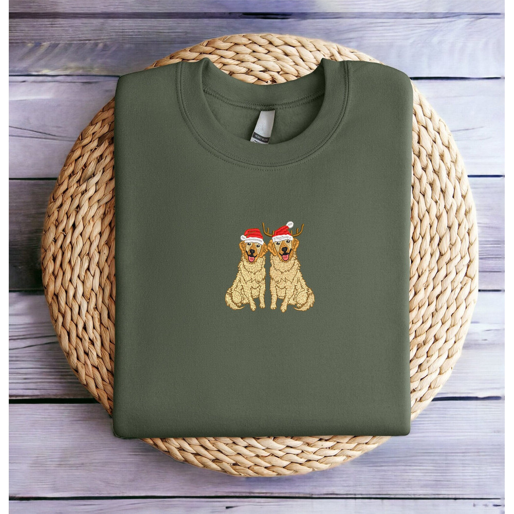 Embroidered Christmas Dog Sweatshirt Golden Retriever Christmas Sweatshirt Women Christmas Sweatshirt Christmas Crewneck Sweater Ugly Xmas.jpg