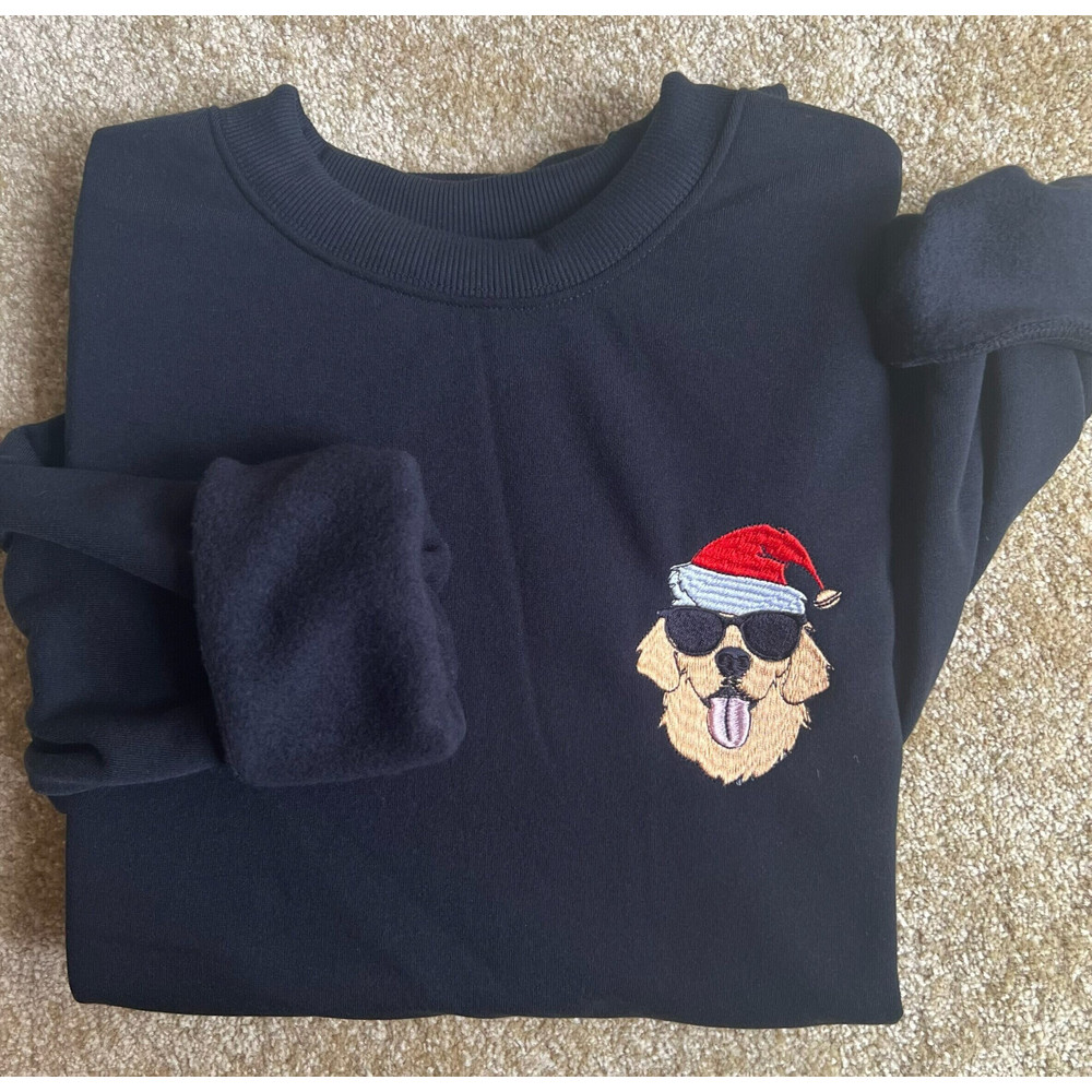 Embroidered Christmas Dog Sweatshirt Golden Retriever Santa Dog Christmas Sweatshirt Women Christmas Sweatshirt Crewneck Ugly Xmas Sweater.jpg