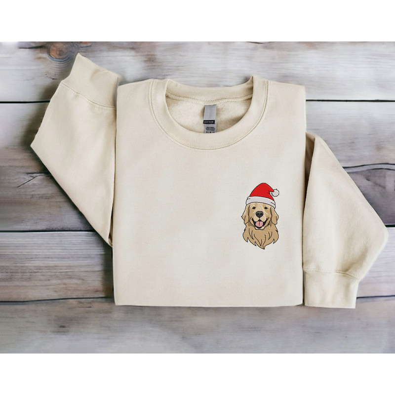 Embroidered Christmas Dog Sweatshirt Golden Santa Dog Christmas Sweatshirt Women Christmas Sweatshirt Crewneck Ugly Xmas Sweater Shirt.jpg
