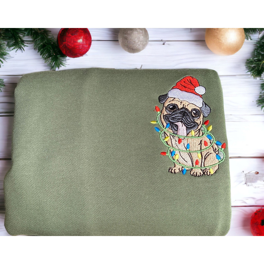 Embroidered Christmas Dog Sweatshirt Pug Santa Dog Christmas Sweatshirt Women Christmas Sweater Crewneck Winter Sweatshirt Ugly Xmas Sweater.jpg