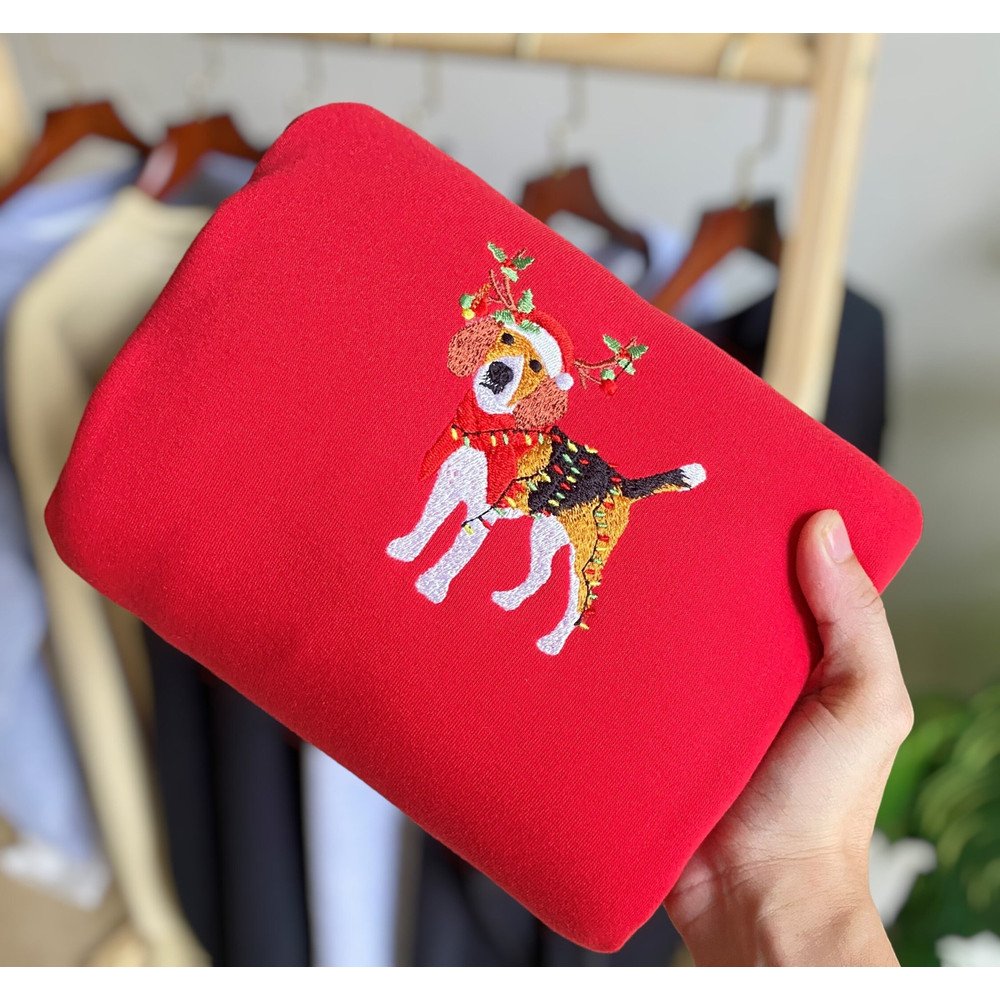 Embroidered Christmas Dog Sweatshirt Santa Beagle Dog Christmas Sweater Women Christmas Sweatshirt Christmas Crewneck Winter Sweatshirt.jpg