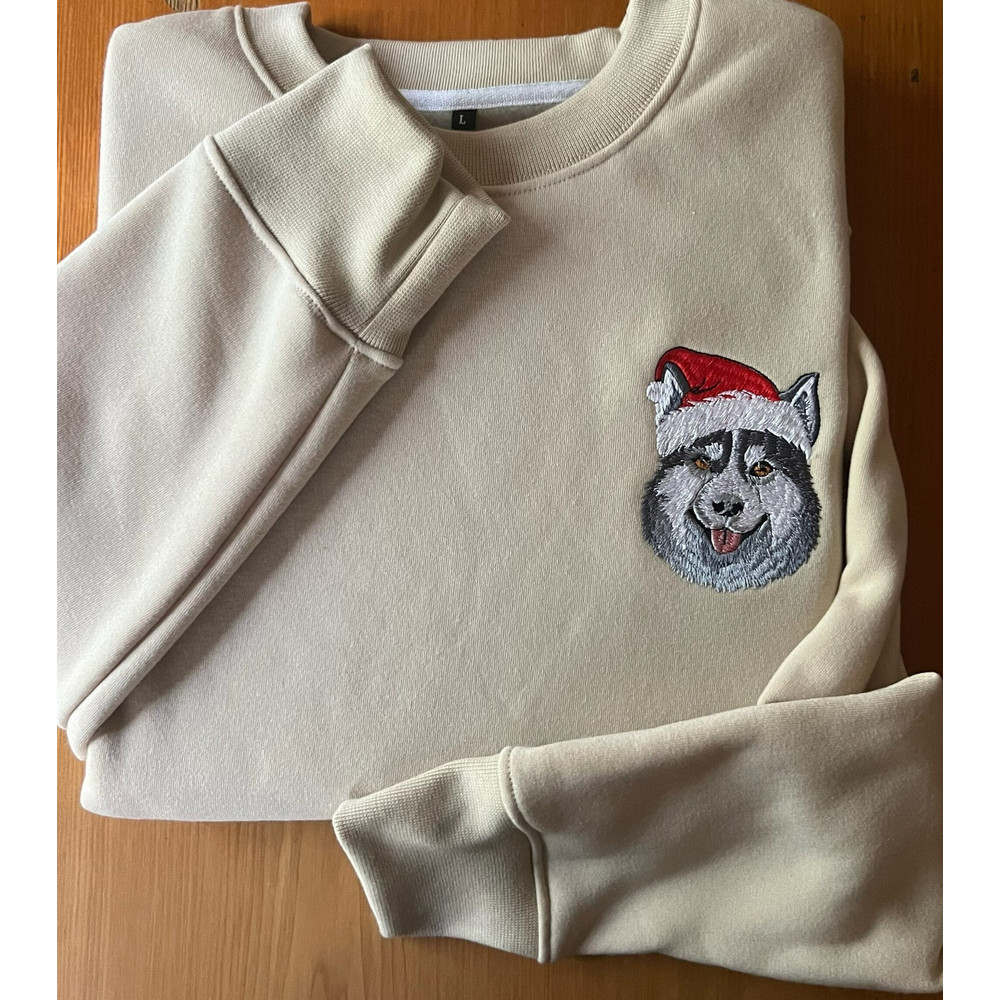 Embroidered Christmas Dog Sweatshirt Siberian Husky Santa Dog Christmas Sweatshirt Women Christmas Sweatshirt Crewneck Ugly Xmas Sweater.jpg