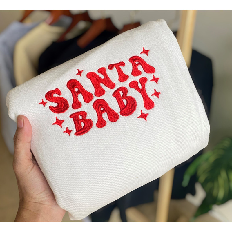 Embroidered Christmas Santa Baby Sweatshirt Santa Baby Christmas Sweater Women Christmas Sweatshirt Christmas Crewneck Winter Sweatshirt.jpg