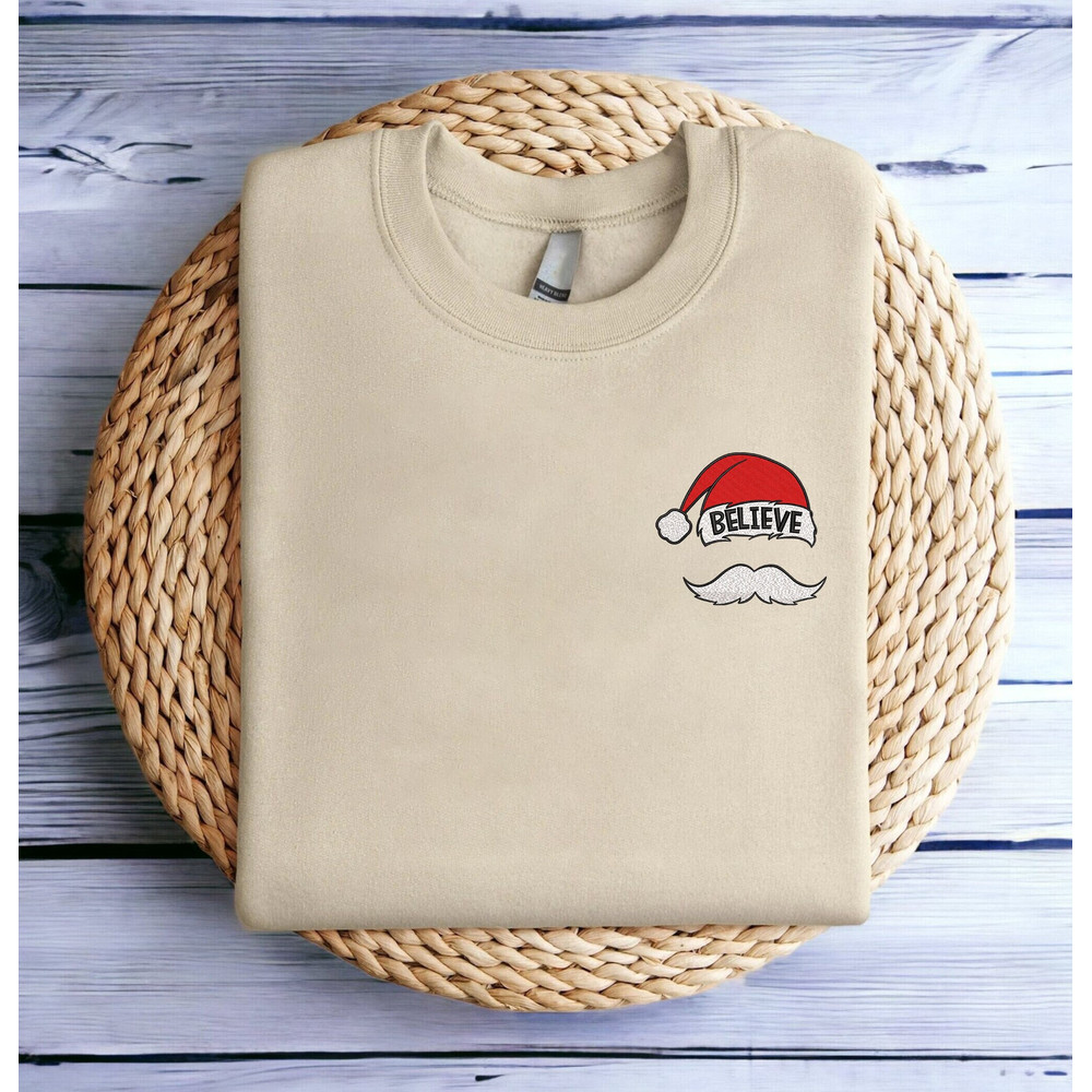 Embroidered Christmas Sweatshirt Believe Santa Hat Mustache Sweatshirt Women Christmas Sweatshirt Christmas Crewneck Sweater Ugly Xmas.jpg
