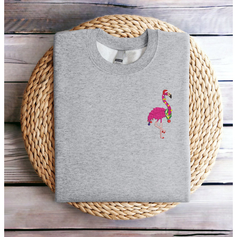 Embroidered Christmas Sweatshirt Flamingo Santa Christmas Sweatshirt Women Christmas Sweatshirt Christmas Crewneck Sweater Ugly Xmas Sweater.jpg
