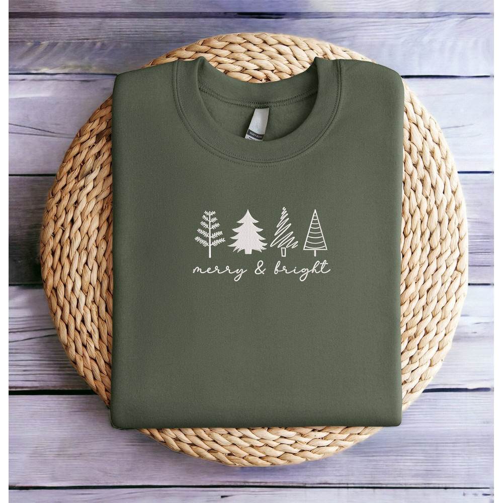 Embroidered Christmas Tree Sweatshirt Merry and Bright Christmas Sweatshirt Women Christmas Sweatshirt Christmas Crewneck Sweater Ugly Xmas.jpg