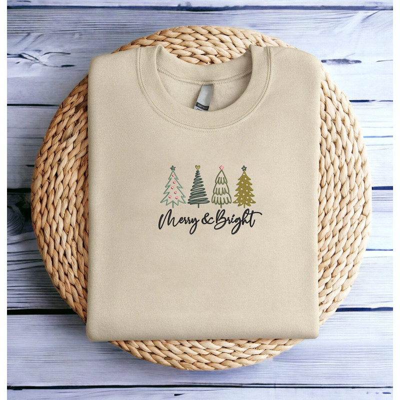 Embroidered Christmas Tree Sweatshirt Merry and Bright Christmas Sweatshirt Women Christmas Sweatshirt Christmas Crewneck Ugly Xmas Sweater.jpg