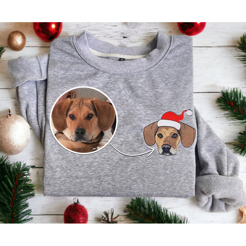 Embroidered Custom Christmas Dog From Your Photo Sweatshirt Christmas Personalize Dog Sweatshirt Christmas Crewneck Sweater Women Christmas.jpg