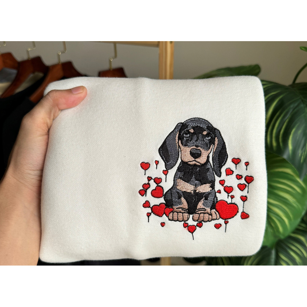 Embroidered Dachshund Dog Sweatshirt Embroidered Valentine's Dog Sweatshirt Dachshund Valentines Sweater Dachshund Heart Crewneck Hoodie 1.jpg