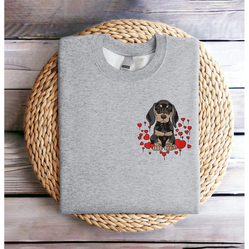 Embroidered Dachshund Sweatshirt Embroidered Valentines Dog Sweatshirt Valentine's Dachshund Love Sweatshirt Dachshund Heart Shirt Crewneck.jpg