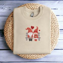 embroidered gnome couple valentines sweatshirt retro gnome heart shirt valentines day shirts for woman valentines day gi
