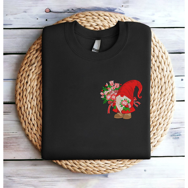 Embroidered Gnome Valentine's Sweatshirt Gnome Floral Sweatshirt Embroidered Valentine Gnome Sweatshirt Valentine's Sweater Crewneck Shirt.jpg
