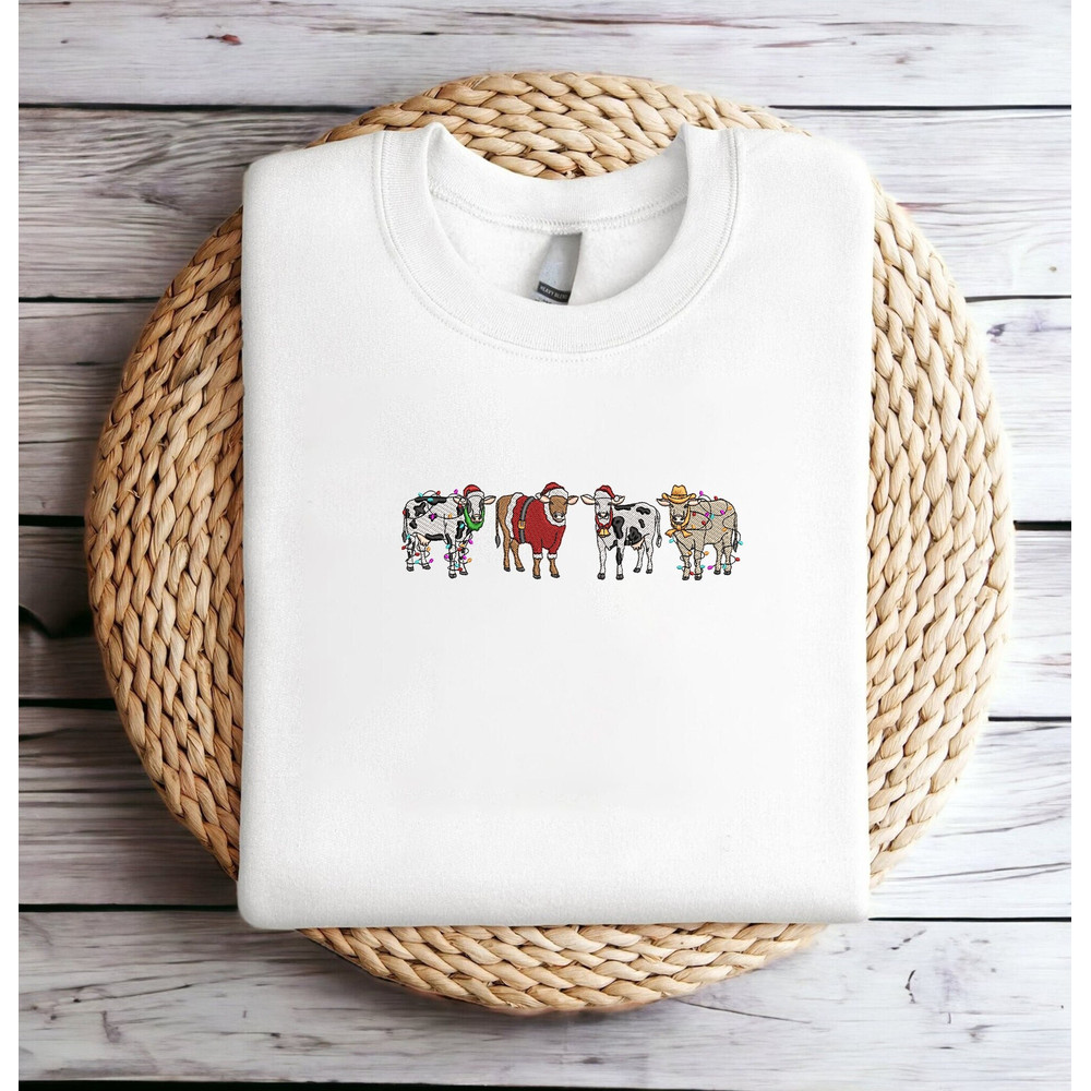 Embroidered Highland Cow Christmas Sweatshirt Christmas Cow Sweater Women Christmas Sweatshirt Crewneck Winter Sweatshirt Ugly Christmas.jpg