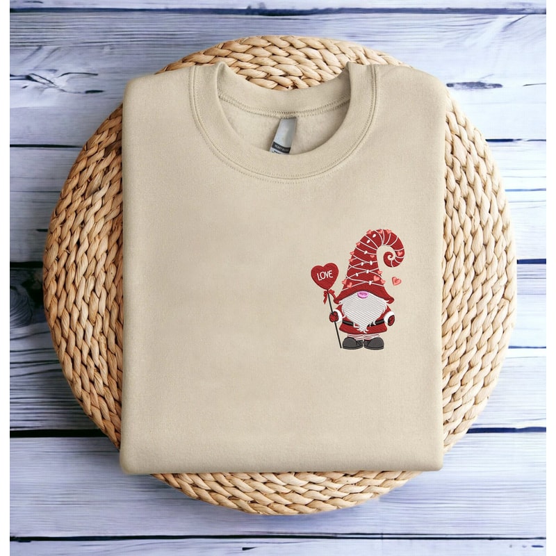 Embroidered LOVE Gnome Valentines Sweatshirt Gnome Heart Shirt Valentines Day Shirts For Woman Valentines Gnome Crewneck Shirt Hoodie.jpg