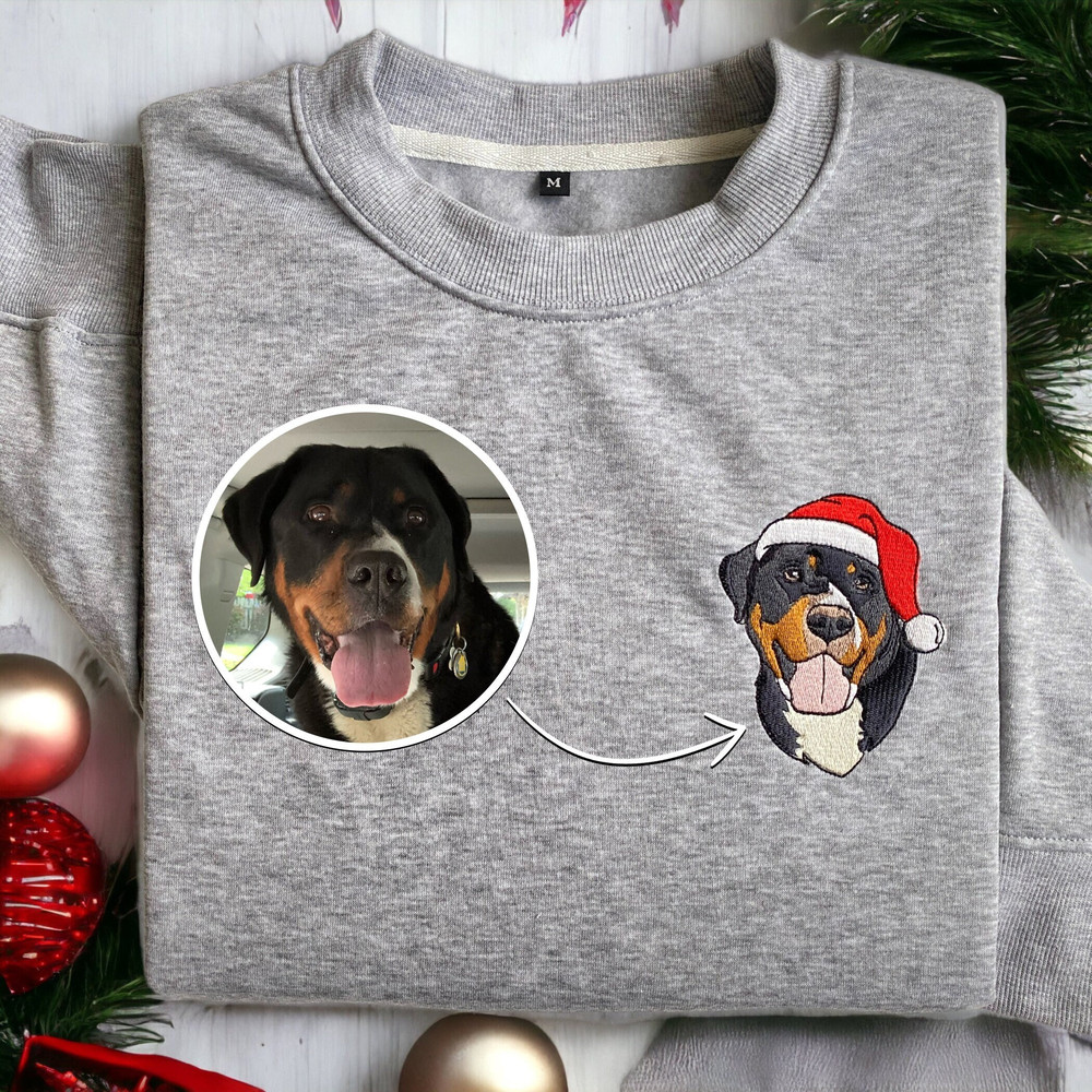 Embroidered Personalize Christmas Dog From Your Photo Sweatshirt Custom Dog Christmas Sweater Women Christmas Sweatshirt Crewneck Shirt.jpg