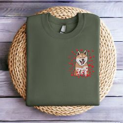 Embroidered Valentine Dog Sweatshirt Embroidered Akita Dog Sweatshirt Shiba Inu Dog Love Heart Sweater Valentine Akita D