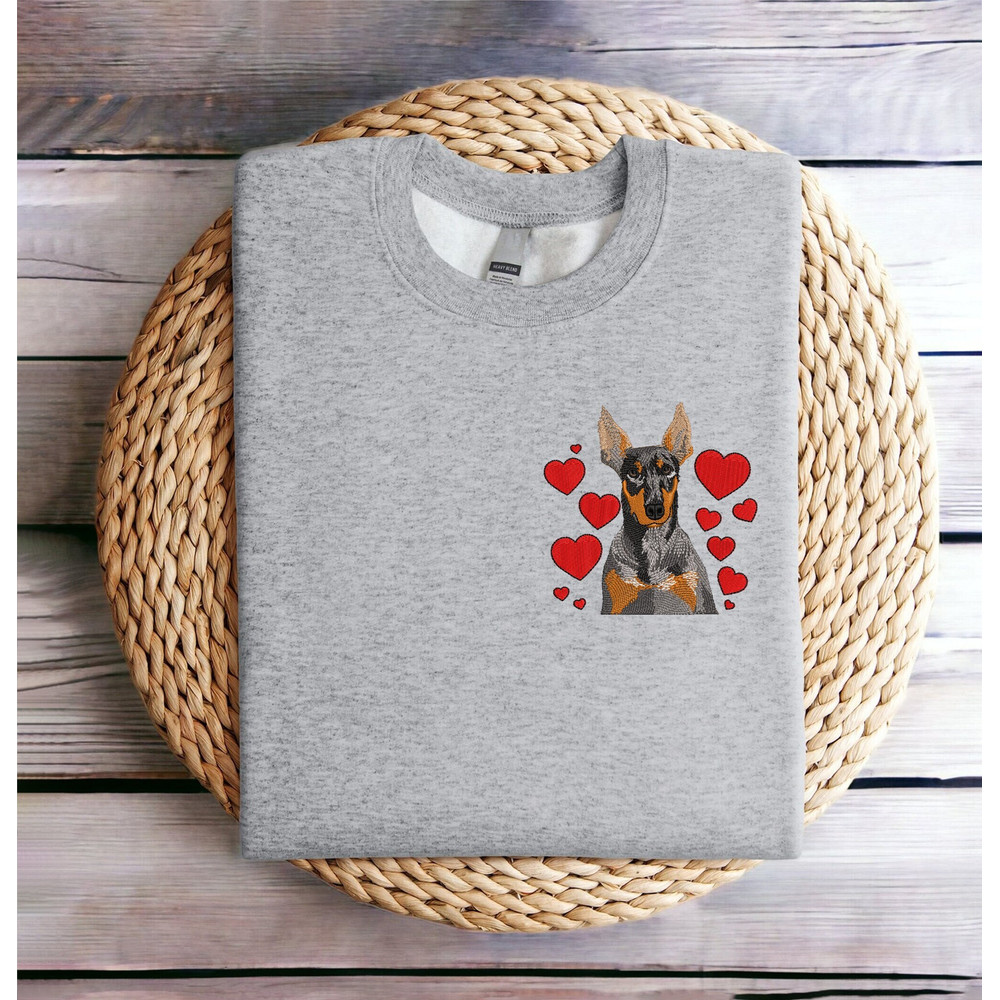 Embroidered Valentine Dog Sweatshirt Embroidered Dobermann Sweatshirt Dobermann Love Heart Sweater Valentine Dobermann Crewneck Shirt Hoodie.jpg