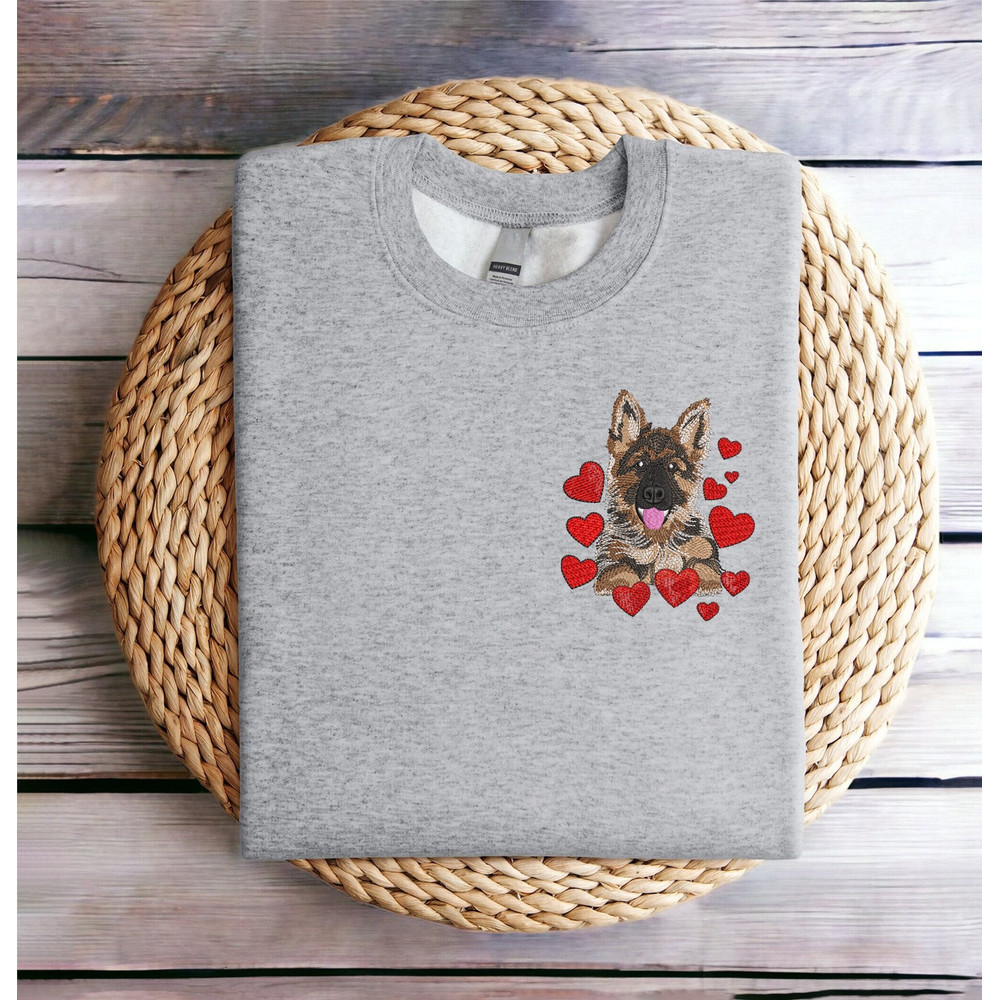 Embroidered Valentine Dog Sweatshirt Embroidered German Shepherd Sweatshirt German Shepherd Love Heart Sweater Valentine German Dog Crewneck.jpg