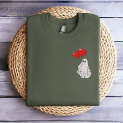 embroidered valentine sweatshirt embroidered valentines ghost sweatshirt cute ghost sweater valentines gift spooky valen
